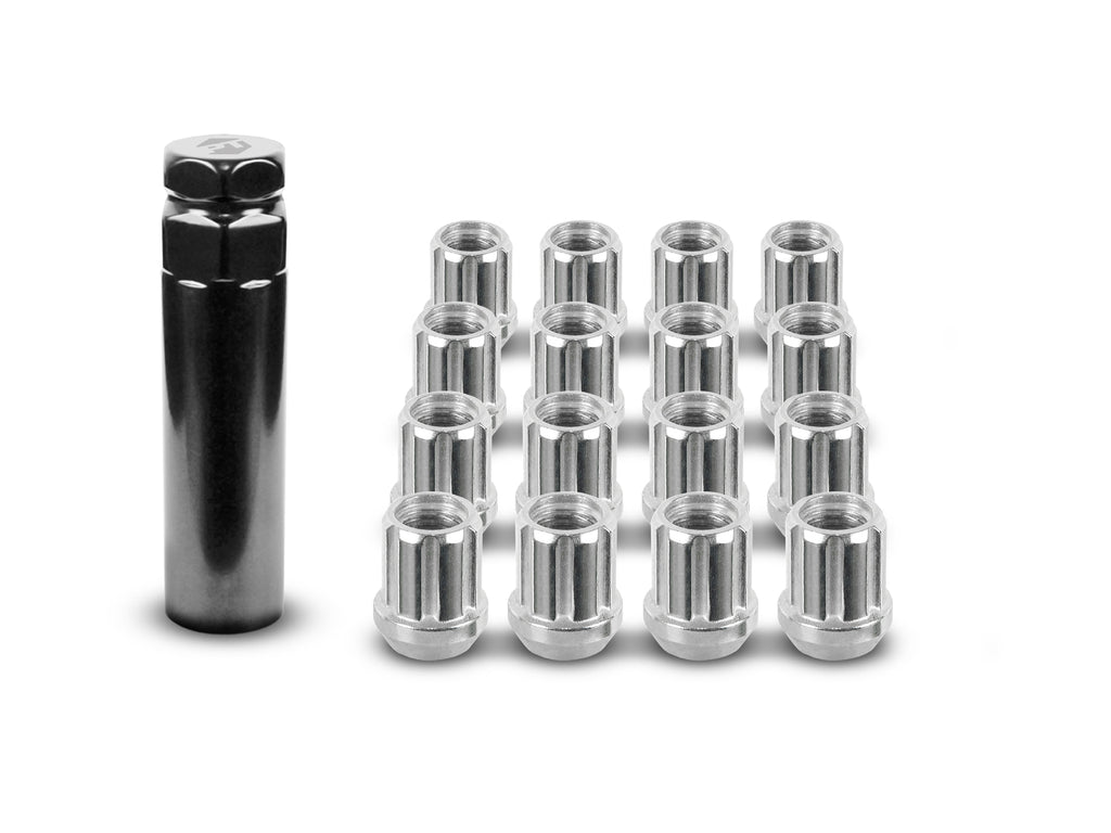 Perfectly Tight Open End Small Diameter 7-Spline lug nuts for ATV, UTV, Golf, & SXS 16pc Kit Zinc Coated with Key