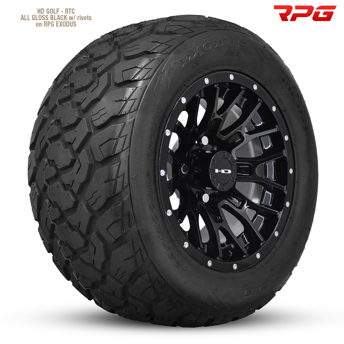 HD Golf RTC 12x7 -14 4x101.6mm 68.2mm Gloss Black w/Black Rivet