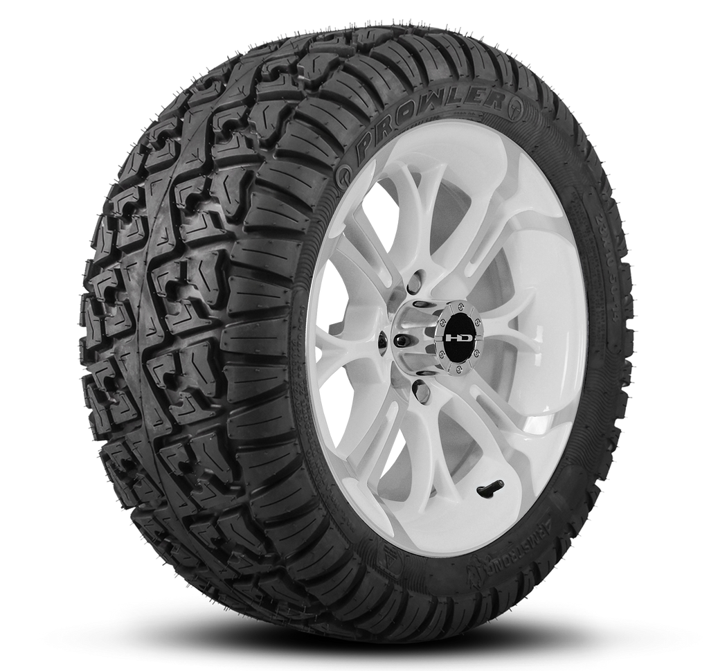 HD Golf Wheels Spinout White with Machined Face Wheel & Tire Package 23 Inch All Terrain Tire Shipped to Your Door Ready to Install