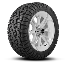 Load image into Gallery viewer, HD Golf Wheels Spinout White with Machined Face Wheel &amp; Tire Package 23 Inch All Terrain Tire Shipped to Your Door Ready to Install