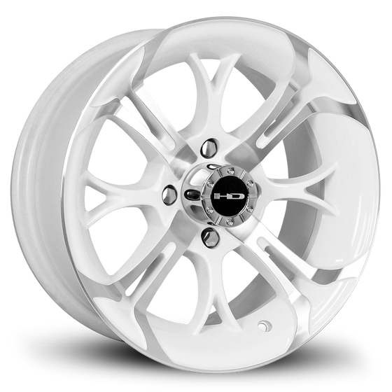 HD Golf Wheels Spinout in Gloss White with Machined Face in 14x7.0 for Golf Carts