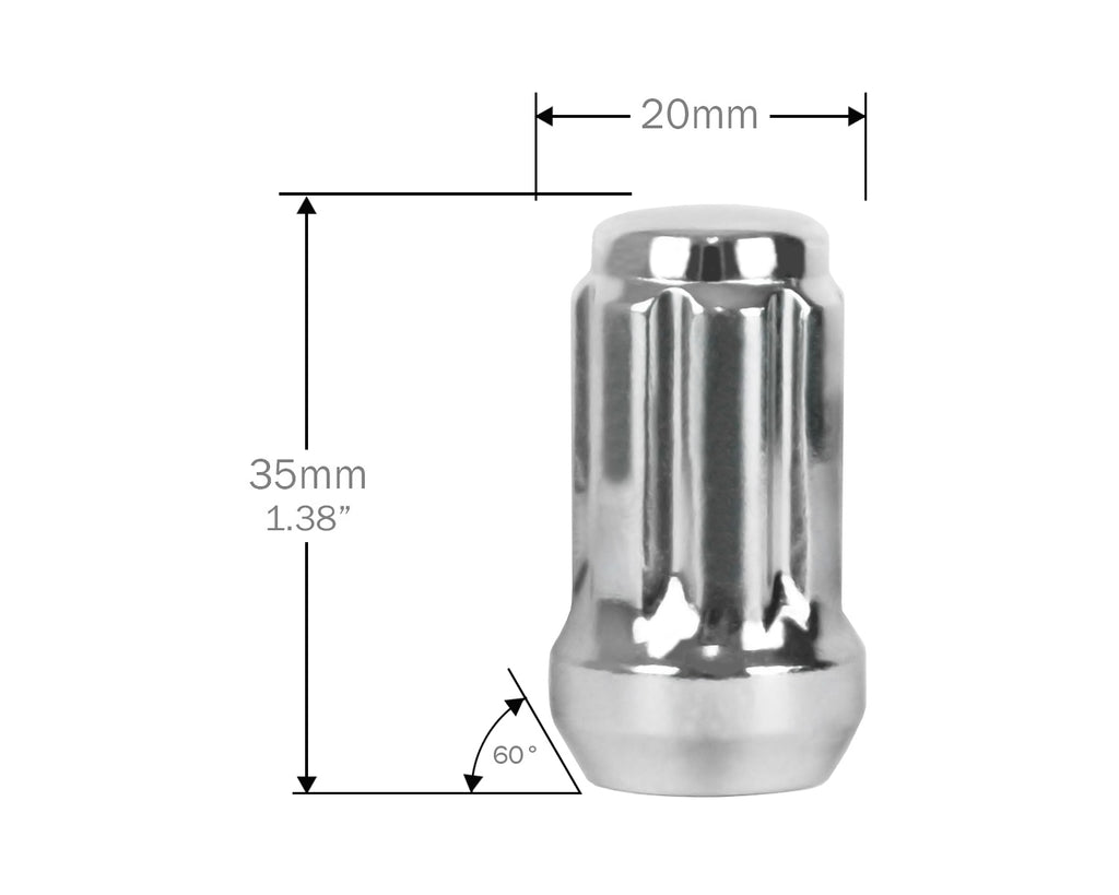Perfectly Tight 7-Spline Lug Nuts 3/8 - 24 - 16pc w Key ATV & UTV Small Diameter Spline Lug Nuts - Chrome