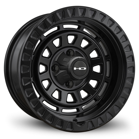 HD Golf Wheels VENTURE 14x7.0 Overland Style Golf Cart Wheel Rim in All Satin Black with full face rugged Off-Road Military Styling.
