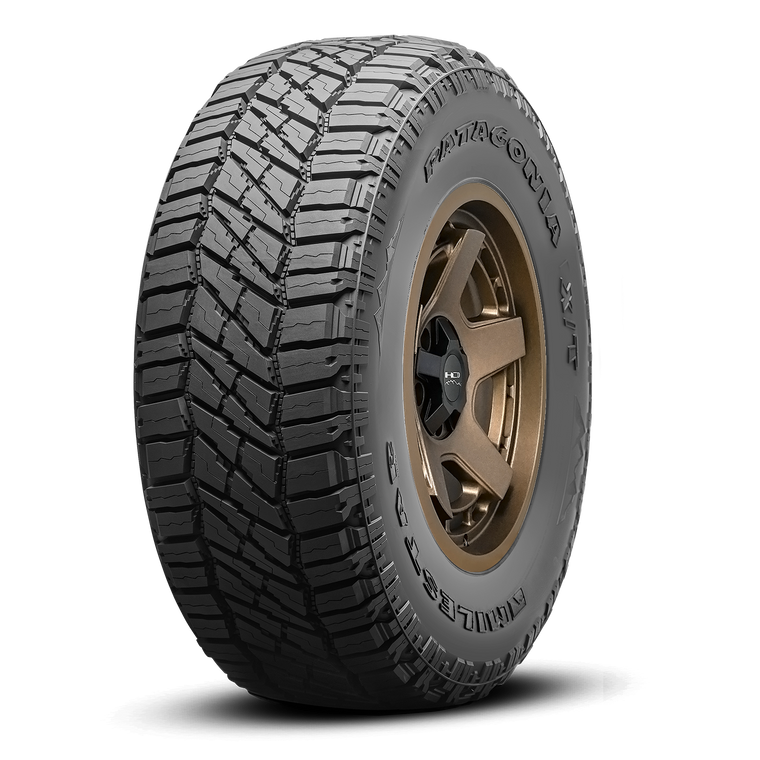 MILESTAR Patagonia X/T 40K Mile Warranty All Terrain Tire with the HD Off-Road Overland Sector Venture in 17x9.0 All Satin Bronze Angled Shot Mounted & Balanced Wheel & Tire Package