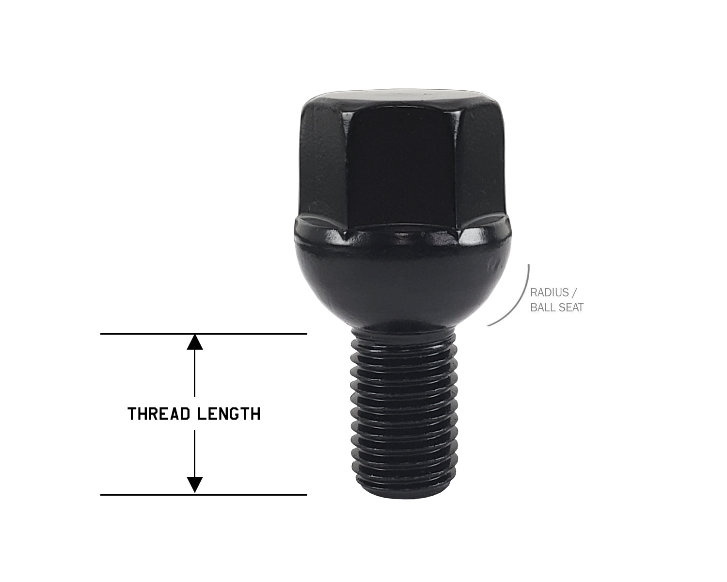 Perfectly Tight 17mm Hex Lug Bolt Radius Seat 14x1.5 x 17mm - Black Steel - Set of 20