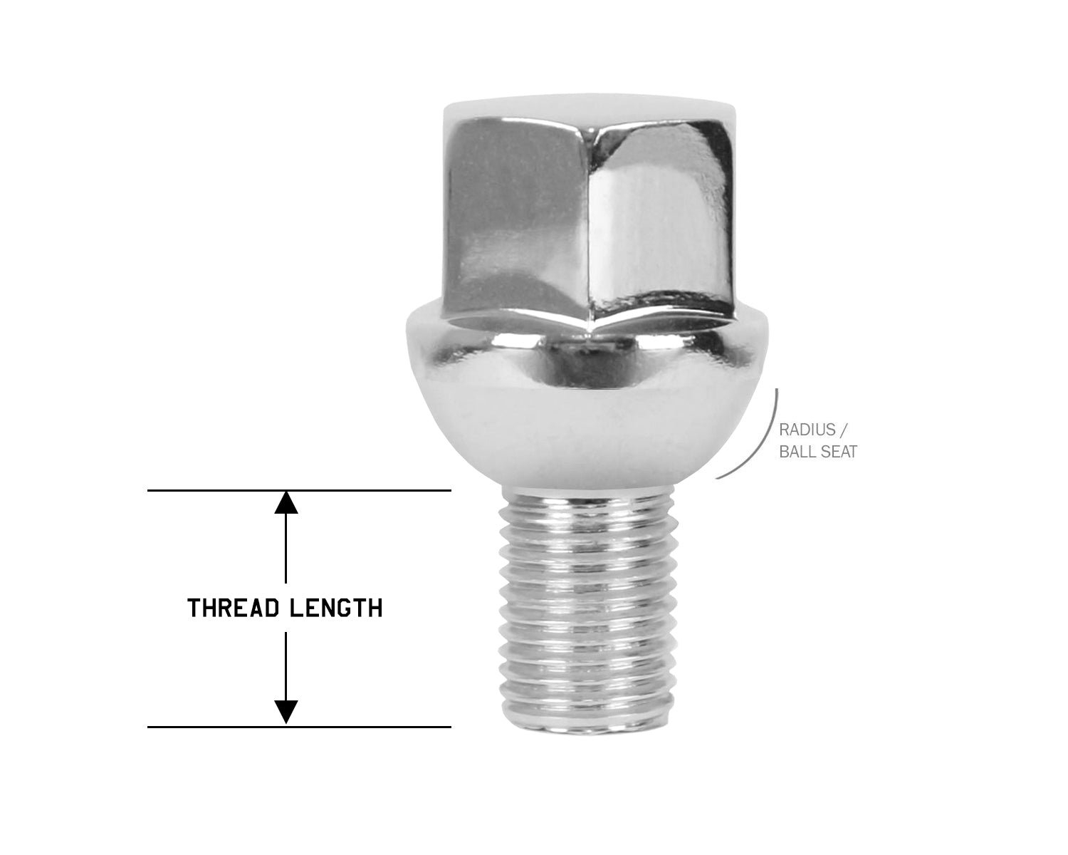 Perfectly Tight 17mm Hex Lug Bolt Radius Seat 14x1.5 x 17mm - Chrome Steel - Set of 20