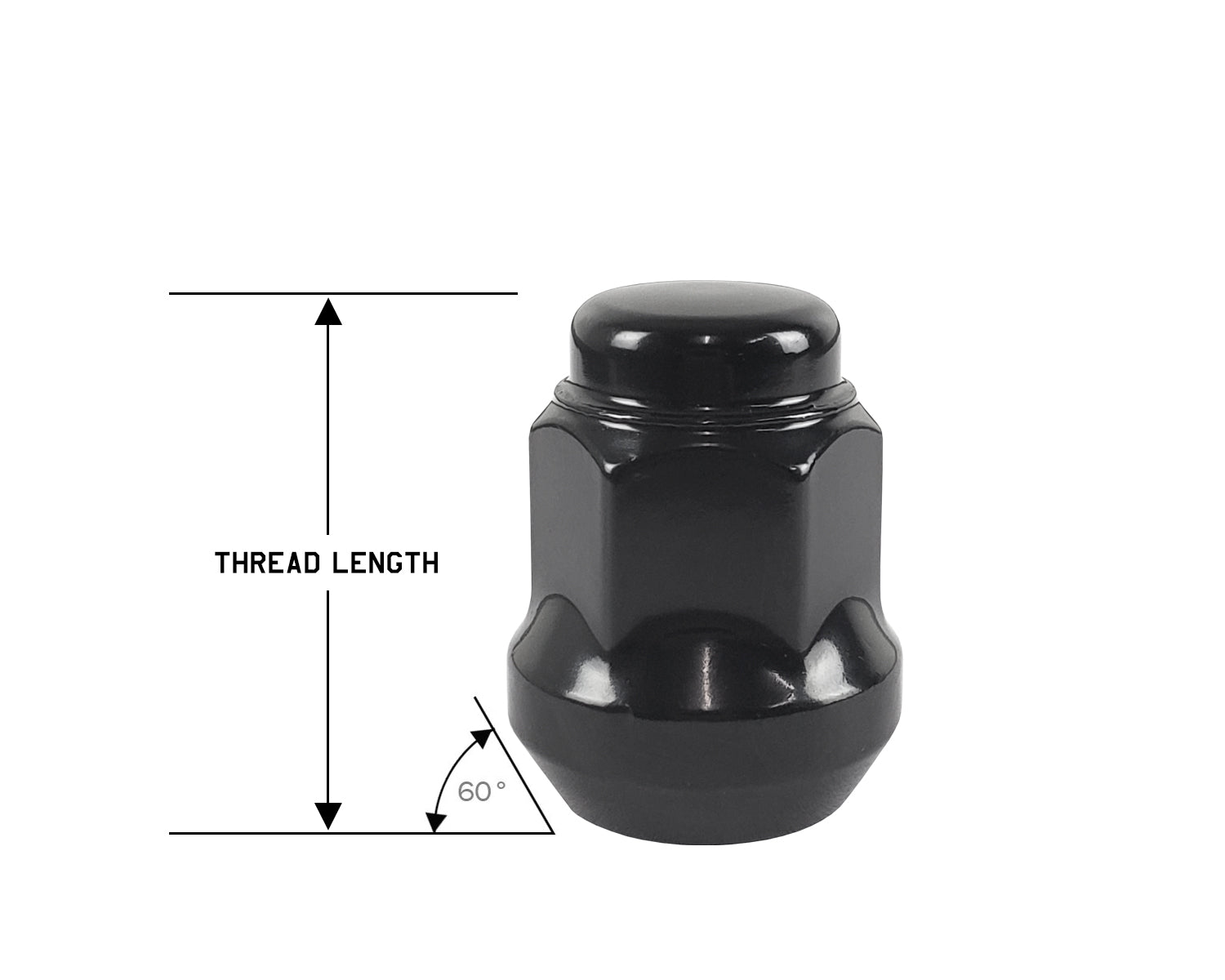 Perfectly Tight 17mm Hex Lug Nut Tapered Seat 10x1.25 x 28mm - Black Steel - Set of 16