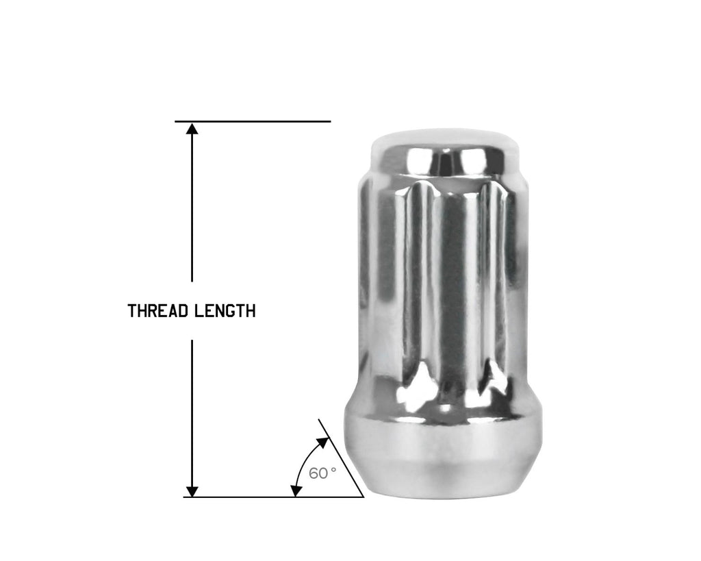 Perfectly Tight 7 Spline Lug Nut Tapered Seat 12x1.25 x 35mm - Chrome Steel - Set of 20 w/ Key