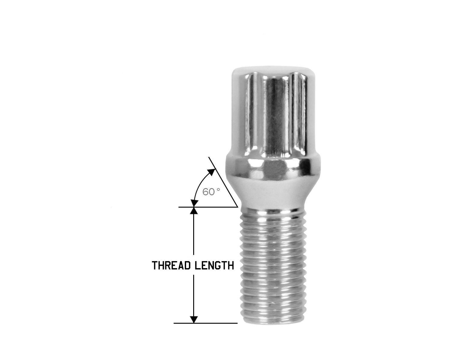 Perfectly Tight 7 Spline Lug Bolt Tapered Seat 14x1.5 x 25mm - Chrome Steel - Set of 20 w/ Key