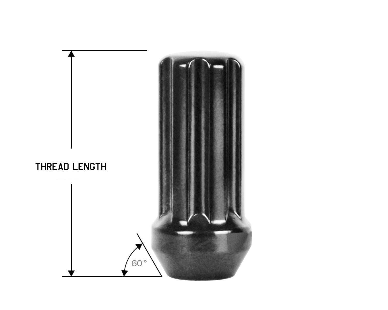 Perfectly Tight 7 Spline Lug Nut Tapered Seat 9/16-18 x 50mm - Black Steel - Set of 20 w/ Key