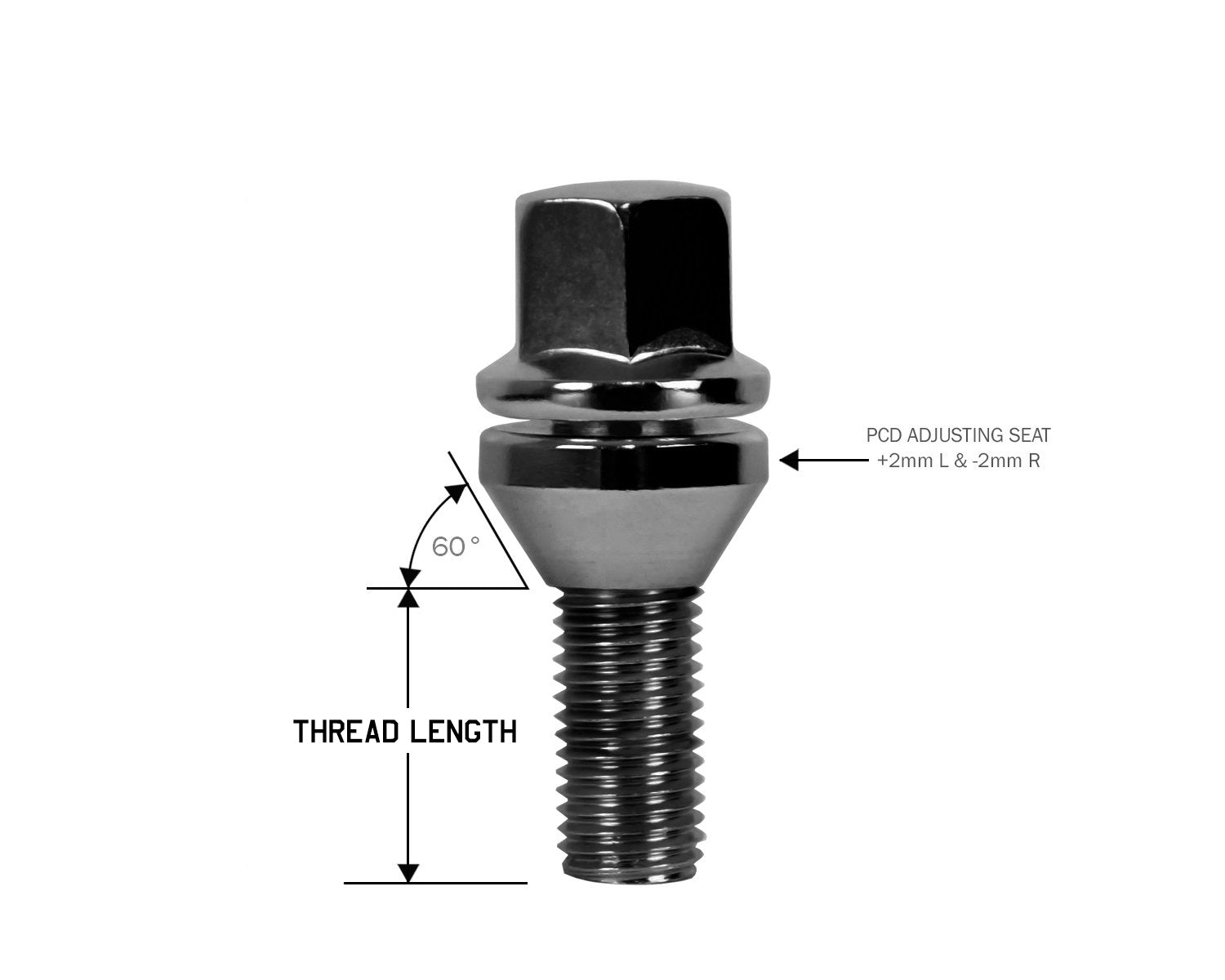 Perfectly Tight Adjustable 17mm Hex Lug Bolt Tapered Seat 14x1.5 x 26mm - Black Steel - Set of 20