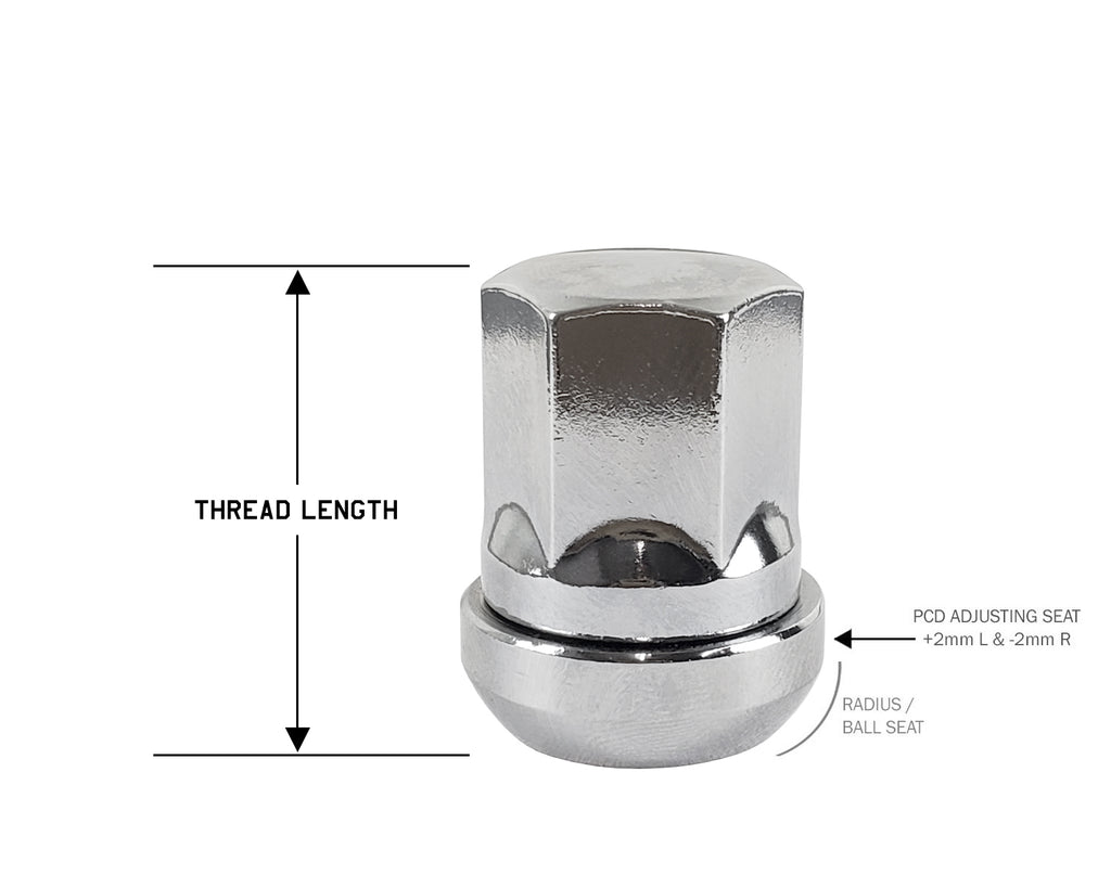 Perfectly Tight Adjustable 17mm Hex Lug Nut Tapered Seat 12x1.25 x 35mm - Chrome Steel - Set of 20