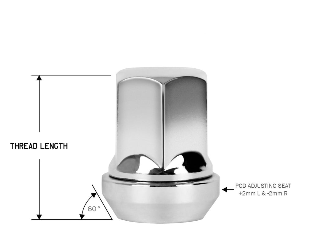 Perfectly Tight Adjustable 19mm Hex Lug Nut Tapered Seat 12x1.5 x 32mm - Chrome Steel - Set of 20