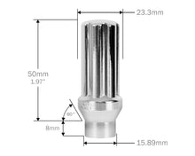 Load image into Gallery viewer, Perfectly Tight 7 Spline Lug Nut Extended Thread Tapered Seat 14x1.5 x 50mm - Chrome Steel - Set of 24 w/ Key