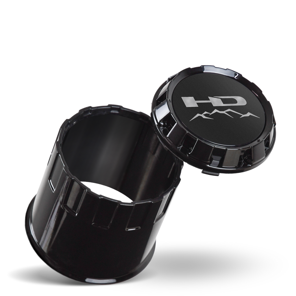 HD Off-Road / HD Trailer Push Through ABS Plastic Wheel Center Cap With Removable Top for Hub Service Access - Showing 2 piece function