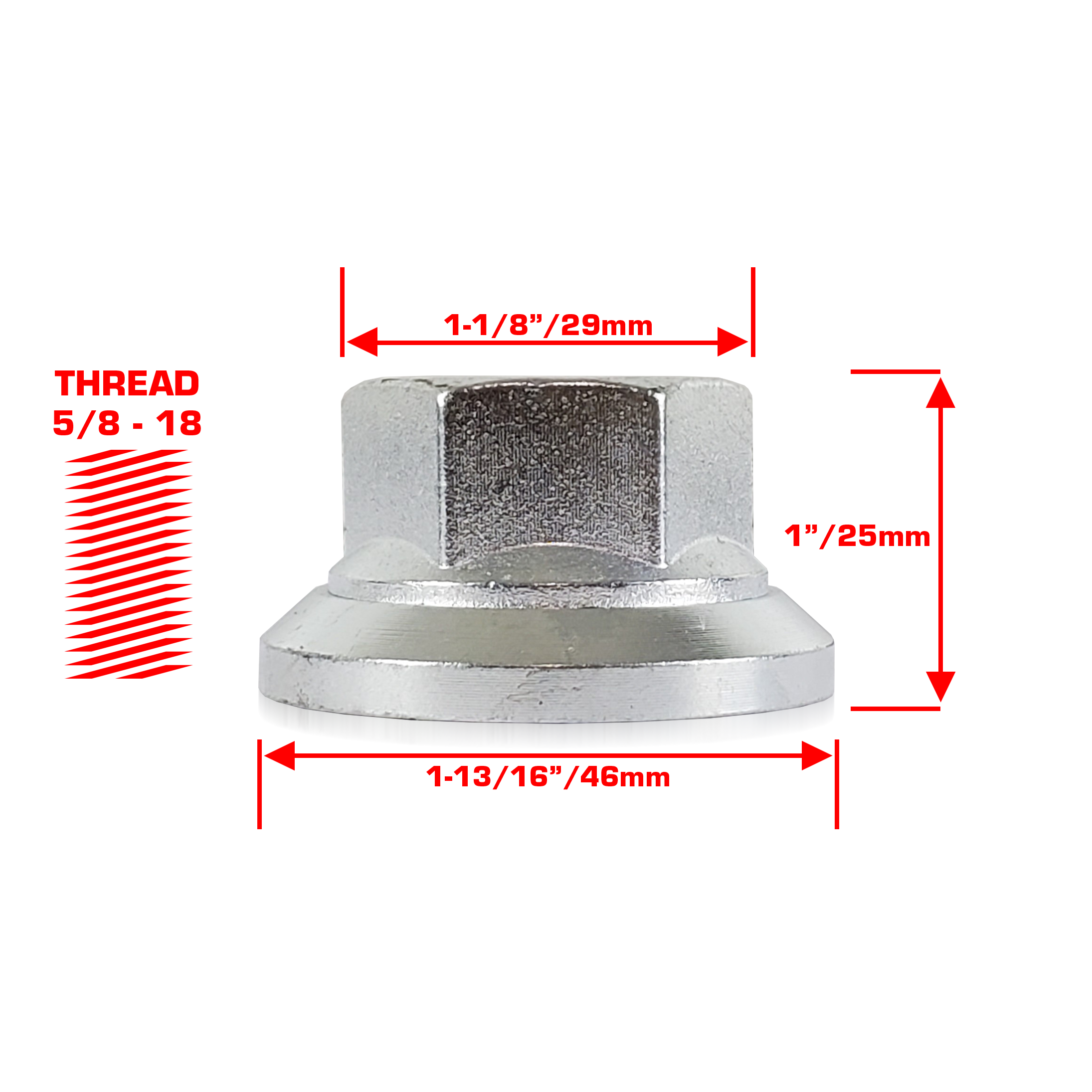 Perfectly Tight 29mm Hex Swivel Flat Seat Open Lug Nut 5/8-18 x 25mm - Zinc Steel - 1 Piece