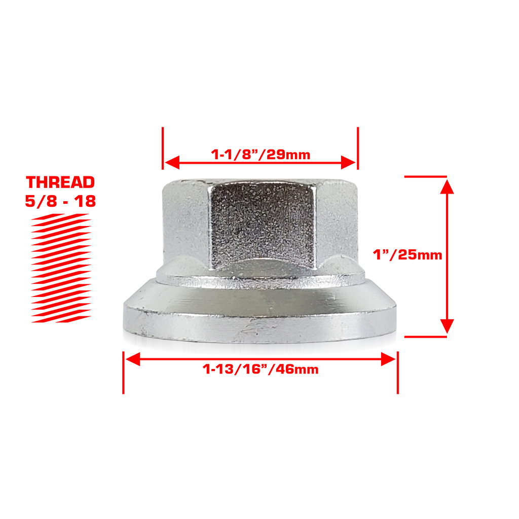 Perfectly Tight 29mm Hex Swivel Flat Seat Open Lug Nut 5/8-18 x 25mm - Zinc Steel - 1 Piece