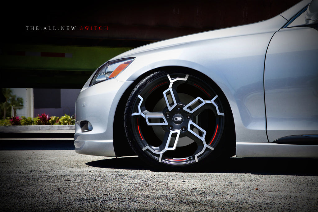 HD Wheels Switch 18x7.5 Satin Balck Machined w Redlines Front Lowered Toyota Camry
