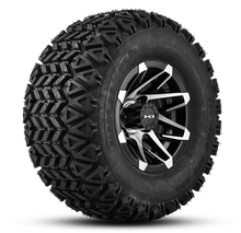 Load image into Gallery viewer, Shop the HD Golf Wheels CANYON Gloss Black Machined Face with A/T Off-Road Tires online today for your Club Car, Cushman, EZGO, ICON EV, Garia, Massimo, Polaris, or Yamaha Golf Cart.