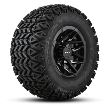 Load image into Gallery viewer, Shop the HD Golf Wheels CANYON Gloss Black Milled Face with A/T Off-Road Tires online today for your Club Car, Cushman, EZGO, ICON EV, Garia, Massimo, Polaris, or Yamaha Golf Cart.