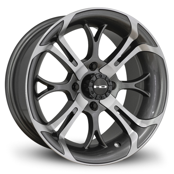 HD Golf Wheels Spinout V2 14x7.0 Gunmetal Machined Face for Cushman, Club Car, EZGO, ICON, & Yamaha Cart Models