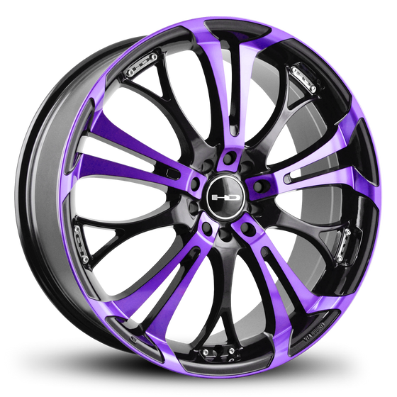HD Wheels Original Spinout in Gloss Black with Purple Face Clear Coat Purple Wheel Rims.