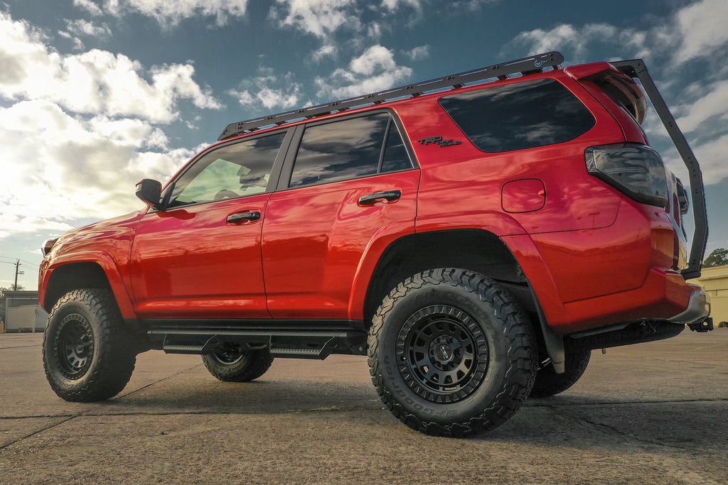 2022 Red Toyota 4-Runner TRD Permium Lifted with the HD Off-Road Overland Sector Wheels Venture 17x9.0 Alll Satin Black