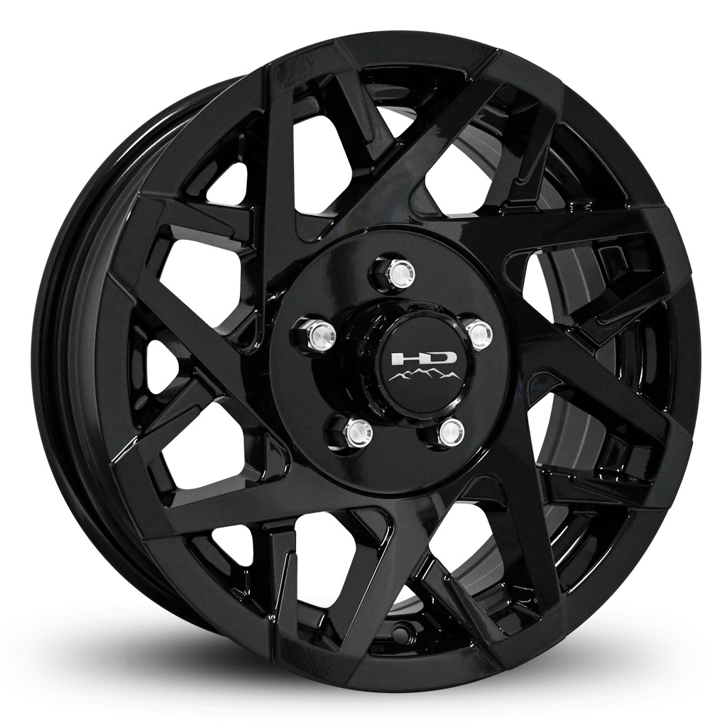 Shop Online & Buy 14x5.5 Custom 5 lug CANYON Aluminum Alloy Trailer Wheels by HD Off-Road in All Gloss Black with Concave Face for Boat, Utility, Landscaping, Concession, Plus Many More Trailer Hub Axle Types.