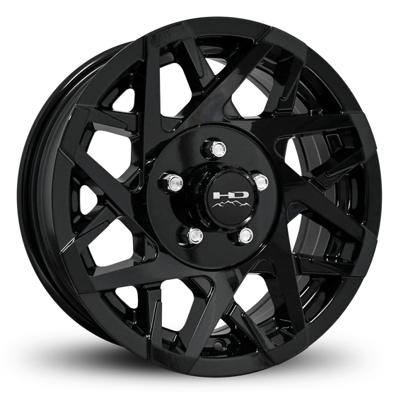 Shop Online & Buy 14x5.5 Custom 5 lug CANYON Aluminum Alloy Trailer Wheels by HD Off-Road in All Gloss Black with Concave Face for Boat, Utility, Landscaping, Concession, Plus Many More Trailer Hub Axle Types.