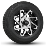 15 INCH | 5 on 4-1/2| CANYON Aluminum Trailer Wheel w/ Radial Tire Assembly | Gloss Black with Machined Face ( 1pc )