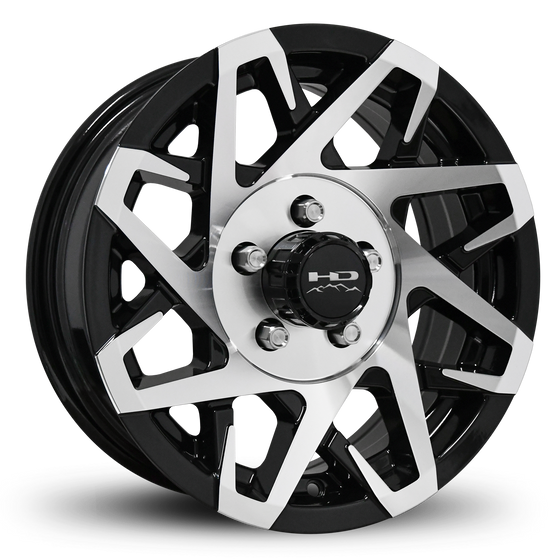 Shop Online & Buy 14x5.5 Custom 5 lug CANYON Aluminum Alloy Trailer Wheels by HD Off-Road in Gloss Black Machined Face with Concave Face for Boat, Utility, Landscaping, Concession, Plus Many More Trailer Hub Axle Types.