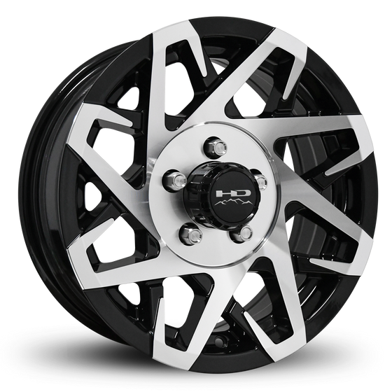 Shop Online & Buy 15x6.0 Custom 5 Lug CANYON Aluminum Alloy Trailer Wheels by HD Off-Road in Gloss Black with Machined Concave Face for Boat, Utility, Landscaping, Concession, Plus Many More Trailer Hub Axle Types.