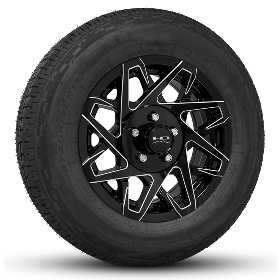 Shop 15x6.0 Custom Aluminum Alloy Trailer Wheel Rim & Tire Package Combo Shipped to your Door in 5-Lug Black Milled Spoke Edges