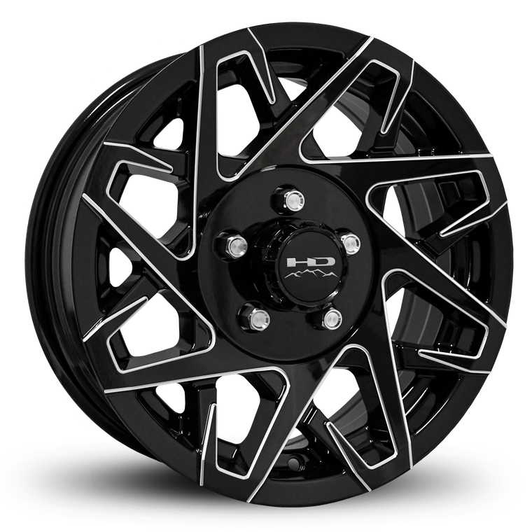 Shop Online & Buy 14x5.5 Custom 5 lug CANYON Aluminum Alloy Trailer Wheels by HD Off-Road in Gloss Black Milled Face with Concave Face for Boat, Utility, Landscaping, Concession, Plus Many More Trailer Hub Axle Types.