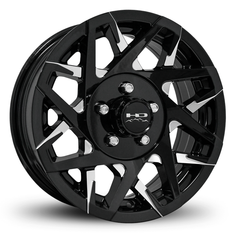 Shop Online & Buy 14x5.5 Custom 5 lug CANYON Aluminum Alloy Trailer Wheels by HD Off-Road in Gloss Black Milled Face with Concave Face for Boat, Utility, Landscaping, Concession, Plus Many More Trailer Hub Axle Types.