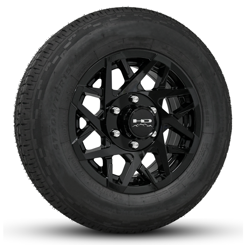 Buy 16 Inch Canyon Trailer Wheel Rim & Tire Packages Online at HD Traielr Wheels in 6-Lug All Gloss Black