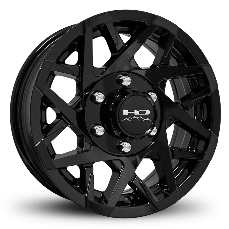Shop Online & Buy 15x6.0 Custom 6 Lug CANYON Aluminum Alloy Trailer Wheels by HD Off-Road in All Gloss Black with Concave Face for Boat, Utility, Landscaping, Concession, Plus Many More Trailer Hub Axle Types.