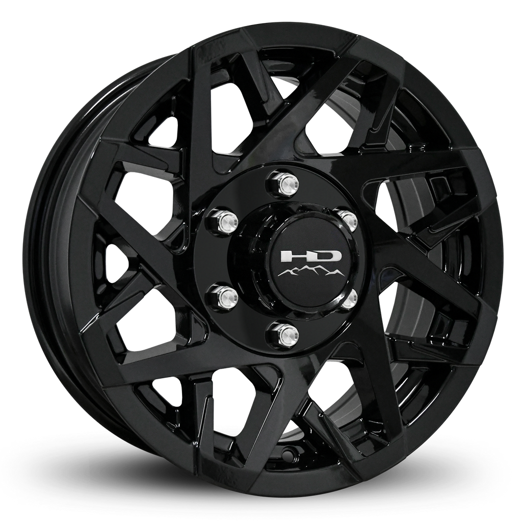 Shop Online & Buy 15x6.0 & 16x6.0 Custom 5 & 6 lug CANYON Aluminum Alloy Trailer Wheels by HD Off-Road in All Gloss Black with Concave Face for Boat, Utility, Landscaping, Concession, Plus Many More Trailer Hub Axle Types.