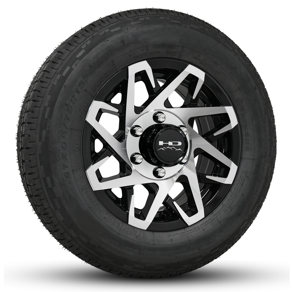 16 INCH | 6-LUG | CANYON TRAILER WHEEL & TIRE PACKAGES Black Machined ...