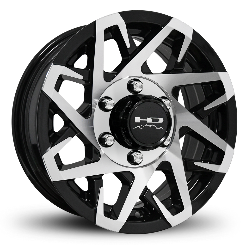 Shop Online & Buy 15x6.0 Custom 6 lug CANYON Aluminum Alloy Trailer Wheels by HD Off-Road in Gloss Black with Machined Concave Face for Boat, Utility, Landscaping, Concession, Plus Many More Trailer Hub Axle Types.