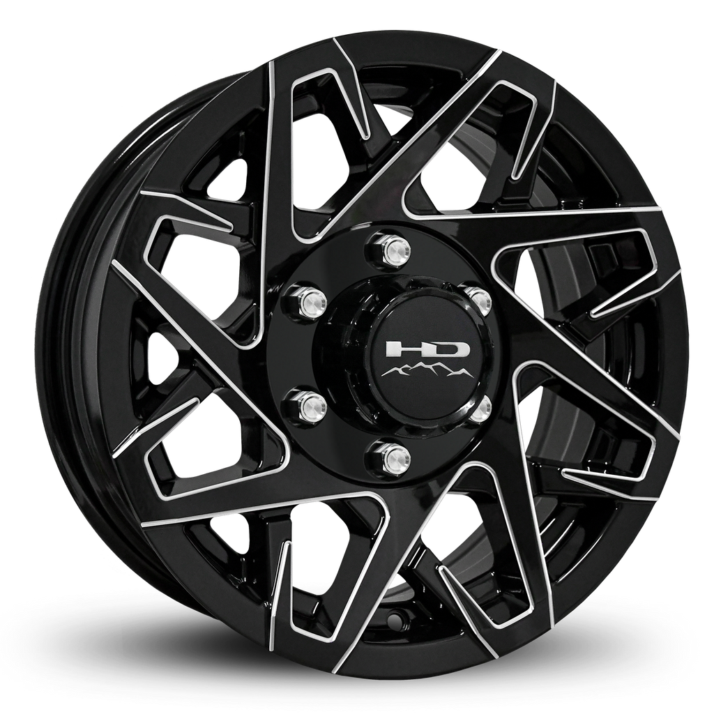 Shop Online & Buy 15x6.0 & 16x6.0 Custom 5 & 6 lug CANYON Aluminum Alloy Trailer Wheels by HD Off-Road in Gloss Black Milled Edges with Concave Face for Boat, Utility, Landscaping, Concession, Plus Many More Trailer Hub Axle Types.