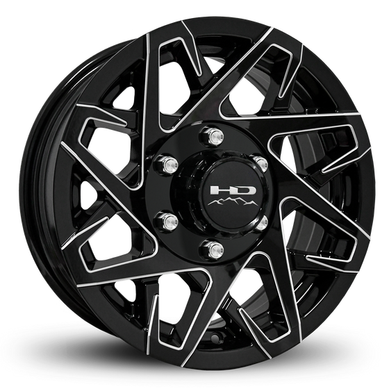 Shop Online & Buy 16x6.0 Custom 6-Lug CANYON Aluminum Alloy Trailer Wheels by HD Off-Road in Gloss Black with CNC Milled Spoke Edges with Concave Face for Boat, Utility, Landscaping, Concession, Plus Many More Trailer Hub Axle Types.