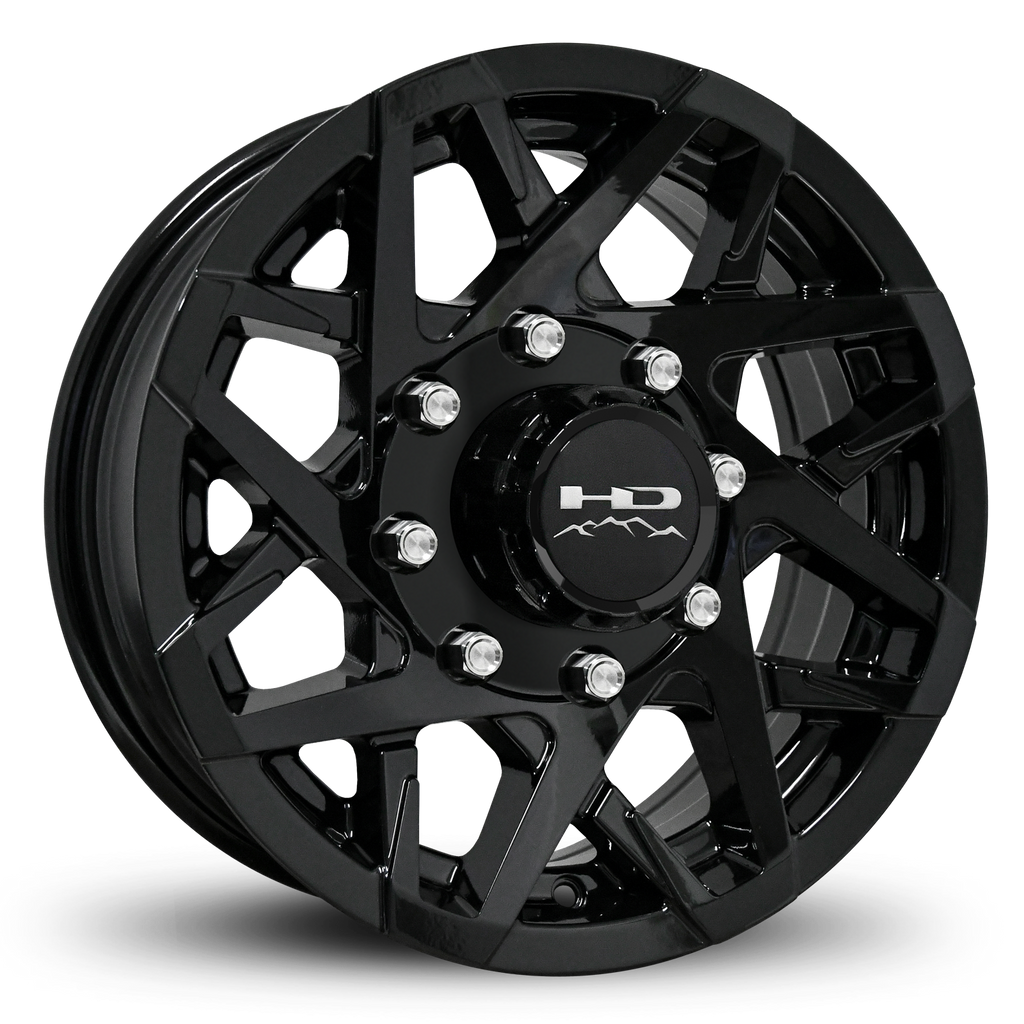 Shop Online & Buy 16x6.0 Custom 8 Lug CANYON Aluminum Alloy Trailer Wheels by HD Off-Road in All Gloss Black with Concave Face for Boat, Utility, Landscaping, Concession, Plus Many More Trailer Hub Axle Types.
