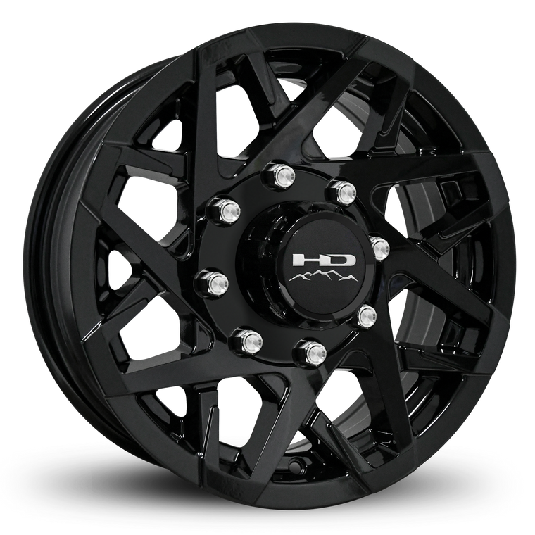 Shop Online & Buy 16x6.0 Custom 8 Lug CANYON Aluminum Alloy Trailer Wheels by HD Off-Road in All Gloss Black with Concave Face for Boat, Utility, Landscaping, Concession, Plus Many More Trailer Hub Axle Types.