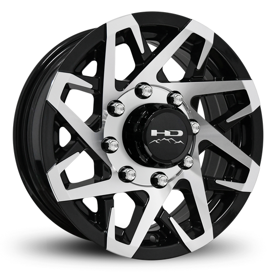 Shop Online & Buy 16x6.0 Custom 8 lug CANYON Aluminum Alloy Trailer Wheels by HD Off-Road in Gloss Black with Machined Concave Face for Boat, Utility, Landscaping, Concession, Plus Many More Trailer Hub Axle Types.