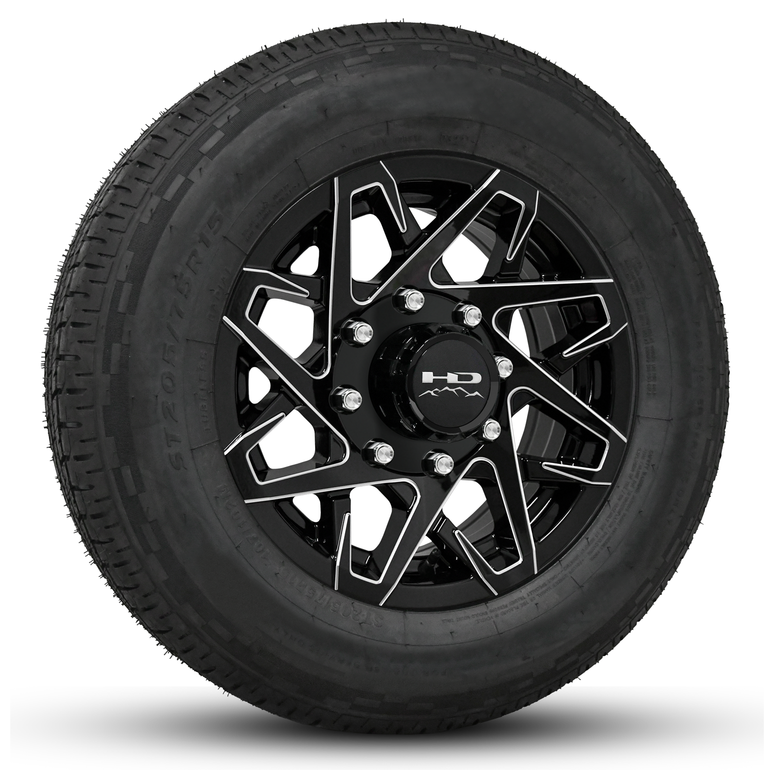 Buy the Canyon HD Trailer Wheel Rim & Tire Packages in size 16x6.0 in 8-Lug Bolt Pattern in Gloss Black with Milled Edges.