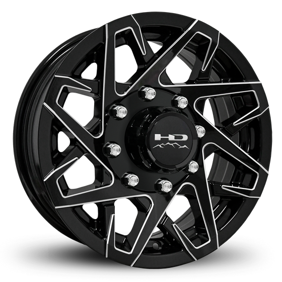 Shop Online & Buy 16x6.0 Custom 8-Lug CANYON Aluminum Alloy Trailer Wheels by HD Off-Road in Gloss Black with CNC Milled Spoke Edges with Concave Face for Boat, Utility, Landscaping, Concession, Plus Many More Trailer Hub Axle Types.