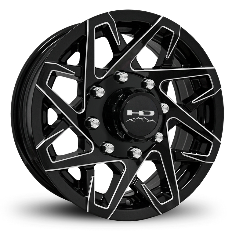 Shop Online & Buy 16x6.0 Custom 8-Lug CANYON Aluminum Alloy Trailer Wheels by HD Off-Road in Gloss Black with CNC Milled Spoke Edges with Concave Face for Boat, Utility, Landscaping, Concession, Plus Many More Trailer Hub Axle Types.