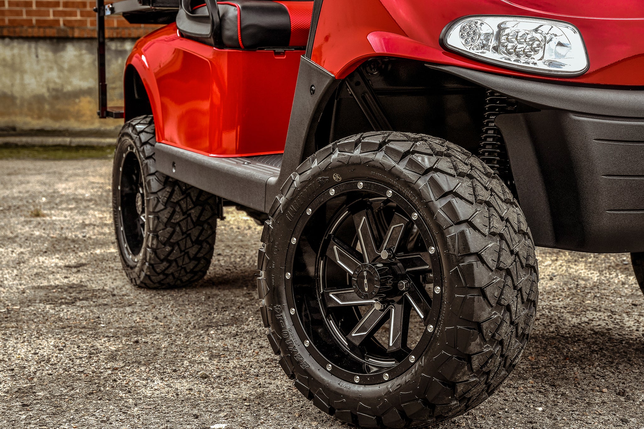 Shop the HD Golf Wheels SAW Gloss Black Milled Edges online today for your Club Car, Cushman, EZGO, ICON EV, Garia, Massimo, Polaris, or Yamaha Golf Cart.