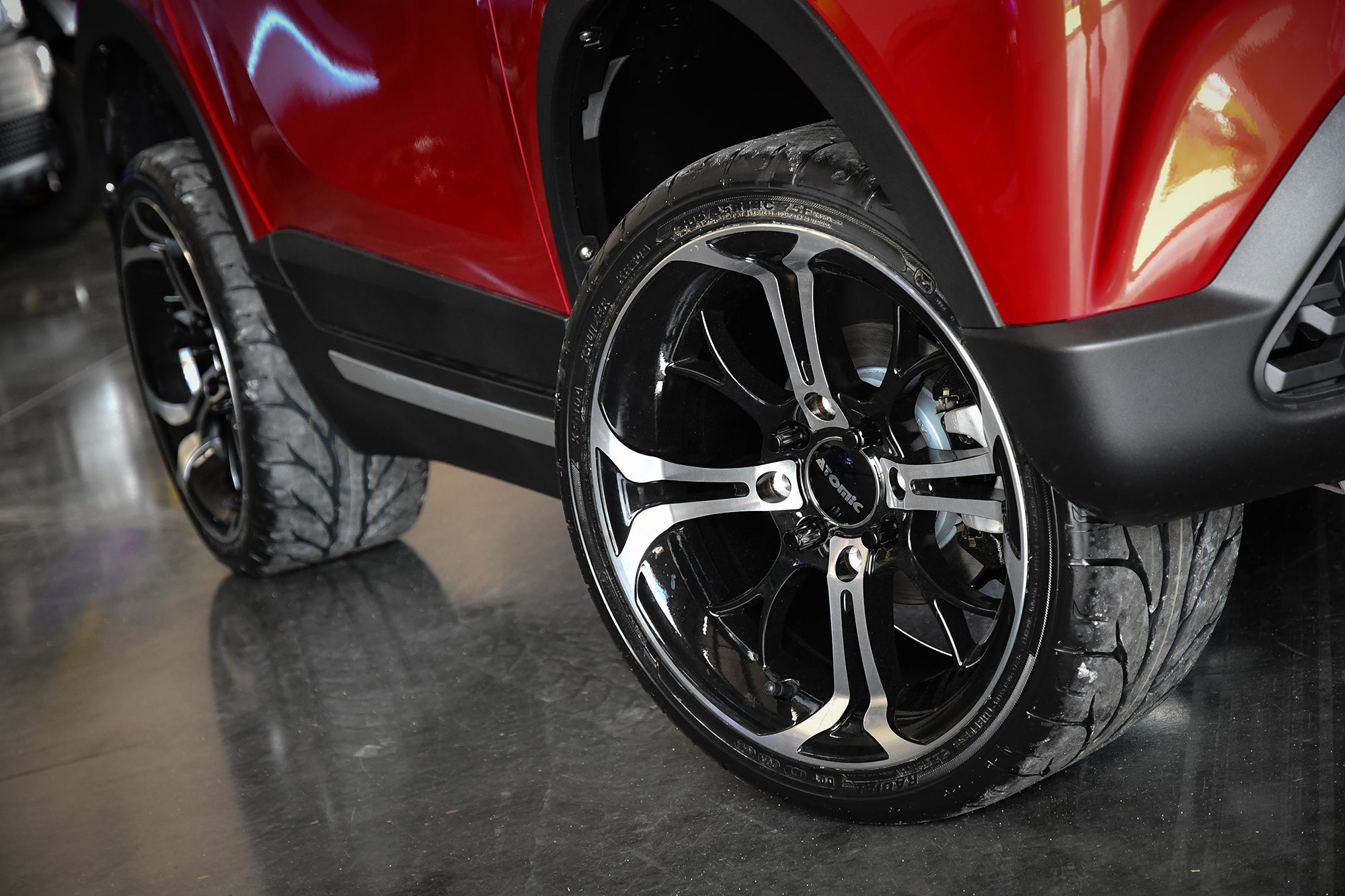 HD Golf Wheels Spinout in Gunmetal machined Face for ATOMIC, Club Car, Cushman, EZGO, Garia, GEM CAR, Pilotcar, Polaris, & Yamaha